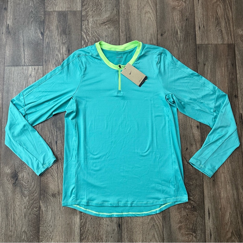 Nike Dri-Fit Slim Fit Tennis Beach Long Sleeves Shirt Washed Teal/Lime Men’s M